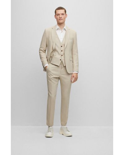 BOSS Three-piece Slim-fit Suit In Micro-patterned Fabric - White