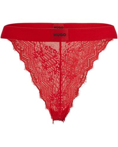 HUGO Briefs In Geometric Lace With Red Logo Label