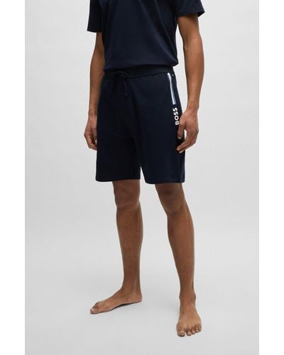 BOSS Regular-rise Shorts In French Terry With Logo Detail - Blue