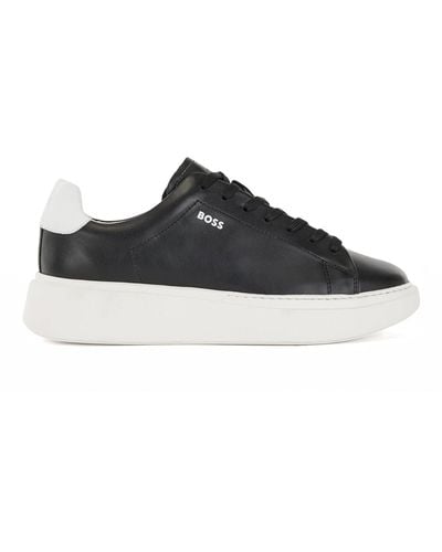 BOSS Italian-leather Sneakers With Oversized Rubber Sole - Black