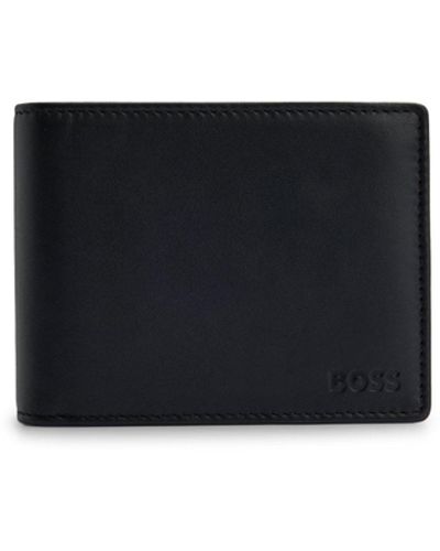 BOSS Portefeuille à trois volets en cuir avec logo emé et poche pour la monnaie - Noir
