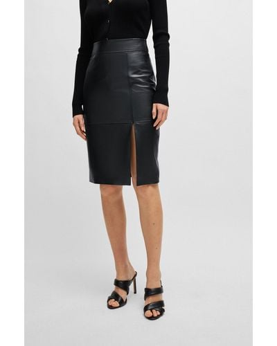 BOSS Slim-fit Pencil Skirt In Grained Leather - Black