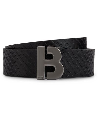 BOSS by HUGO BOSS Reversible Italian-leather Belt With Monogram Buckle - Black