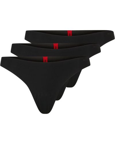 HUGO Three-pack Of Microfibre Thongs With Logo Print - Black