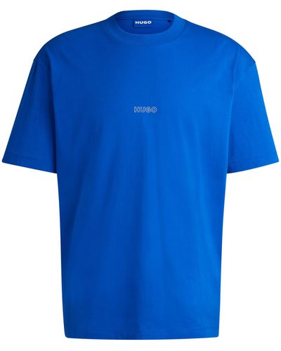 HUGO T-shirt Van Katoenen Jersey Met Contourlogo - Blauw