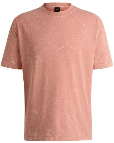 BOSS Relaxed-fit T-shirt Van Zuivere Katoen Met Logodetail - Roze