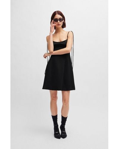 HUGO Mini Dress With Spaghetti Straps And Branded Zip - Black