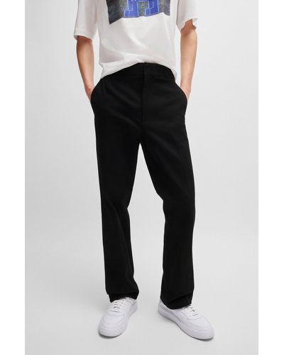 HUGO Baggy-fit Pants In Cotton Twill - Black