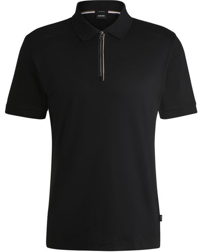 BOSS Slim-Fit Poloshirt aus merzerisierter Baumwolle mit Reißverschlussleiste - Schwarz
