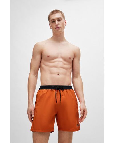 BOSS Quick-dry Swim Shorts With Logo Print - Orange