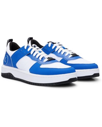 HUGO Schnür-Sneakers aus Material-Mix mit Logo an der Ferse - Blau