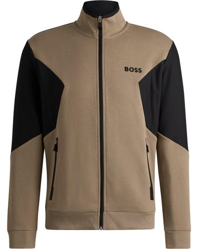 BOSS Sweatshirt Van Een Katoenmix Met Rits En 3d-logo - Bruin