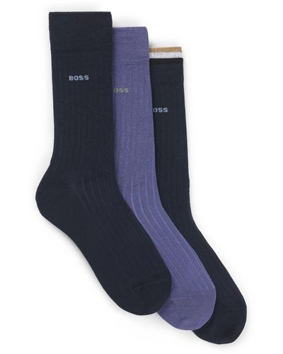 BOSS Mittelhohe Socken aus Baumwoll-Mix im Dreier-Pack - Blau