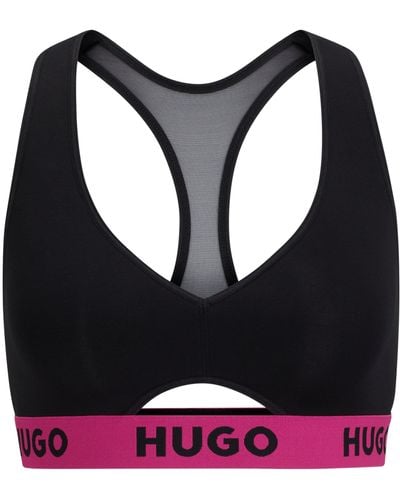 HUGO Stretch-jersey Racer-back Bralette With Branded Waistband - Black