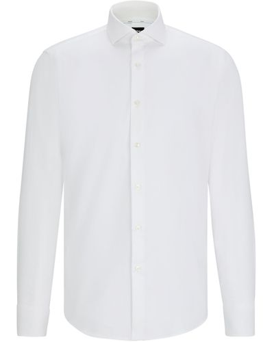 BOSS Regular-Fit Hemd aus elastischem Baumwoll-Twill mit bügelleichtem Finish - Weiß