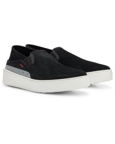 HUGO Suede Slip-on Shoes With Crepe Sole - Black