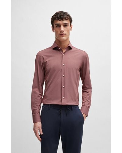 BOSS Slim-fit Shirt In Printed Performance-stretch Fabric - Pink
