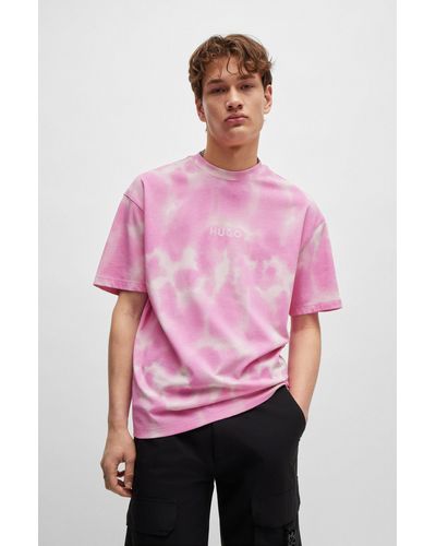 HUGO T-shirt en jersey de coton à imprimé de saison - Rose