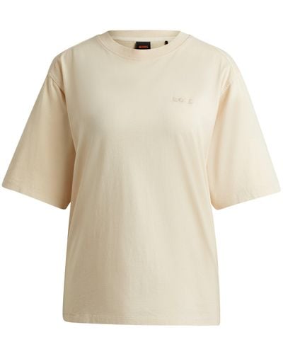 BOSS T-Shirt aus Baumwolle mit Logo-Stickerei - Natur
