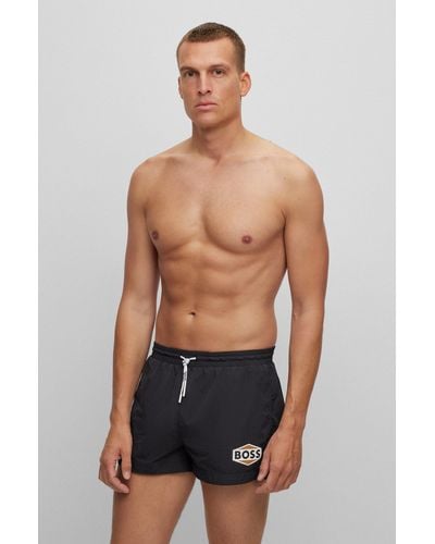 BOSS Quick-drying Swim Shorts With Logo Details - Black