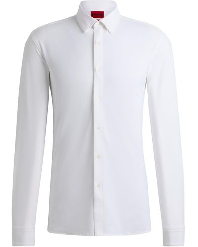 HUGO Elisha02 Extra Slim-Fit Hemd aus funktionalem Stretch-Jersey Weiß 41