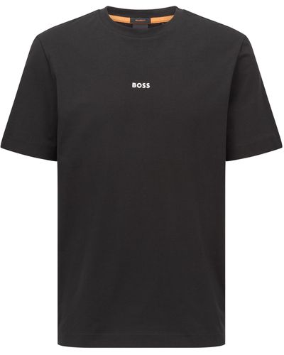 BOSS by HUGO BOSS T-shirt relaxed fit in cotone elasticizzato con logo stampato - Nero