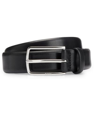 BOSS Pin-buckle Belt In Vegetable-tanned Leather - Black