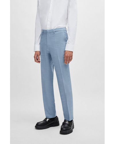 HUGO Extra-slim-fit Pants In Linen-look Cloth - Blue