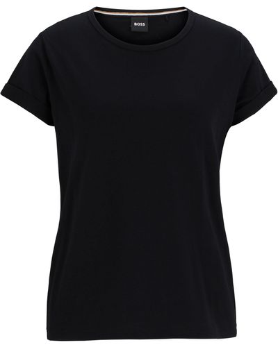 BOSS T-Shirt aus Baumwoll-Jersey mit umgeschlagenen Ärmelbündchen - Schwarz