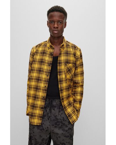 HUGO Relaxed-fit Shirt In Checked Organic-cotton Flannel - Metallic