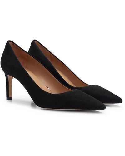 BOSS Suede Court Shoes With Pointed Toe And Branded Stud - Black