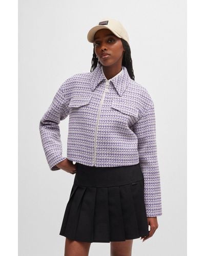 HUGO Relaxed-fit Cropped Jacket In A Bouclé Cotton Blend - Multicolour
