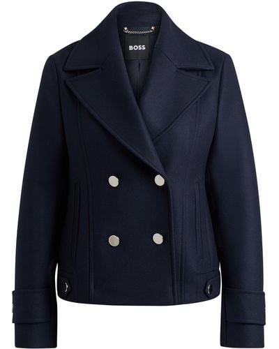 BOSS Zweireihige Jacke aus Woll-Mix mit Kaschmir-Anteil - Blau