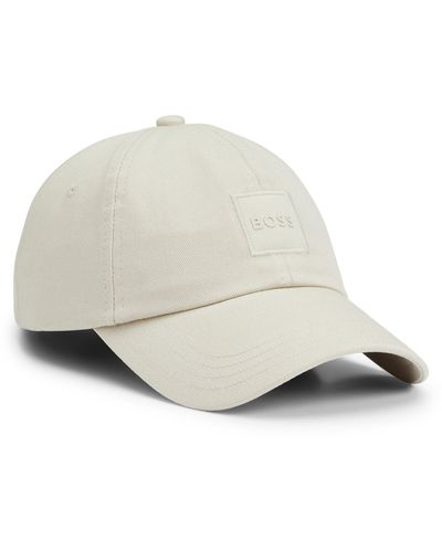 BOSS Cappellino in twill di cotone con toppa con logo tono su tono - Bianco