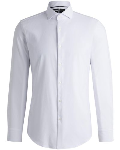 BOSS Slim-fit Shirt In Structured Performance-stretch Material - White