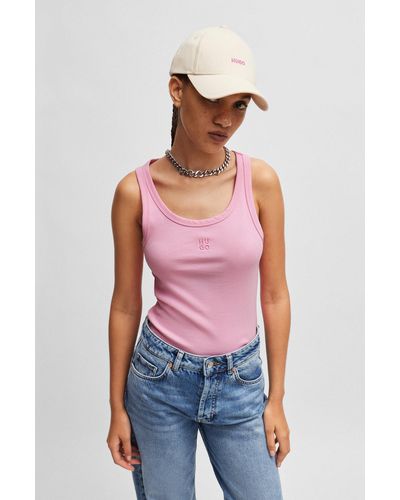HUGO Camiseta sin mangas en algodón con logo apilado - Rosa