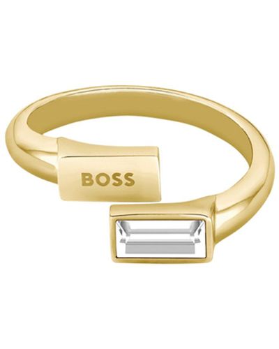 BOSS by HUGO BOSS Goudkleurige Ring Met Baguette Geslepen Kristal - Metallic