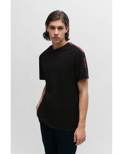 HUGO Relaxed-fit T-shirt In Stretch Cotton With Logo Tape - Black