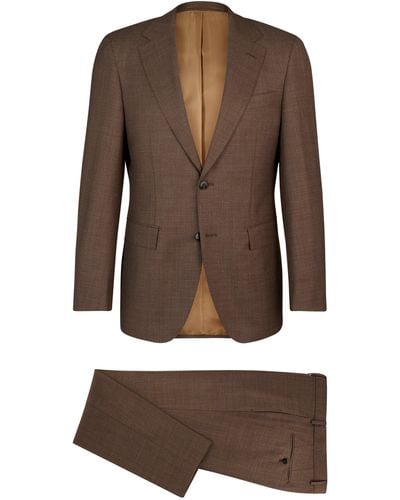 BOSS Regular-Fit Anzug aus Schurwolle mit dezentem Muster - Braun