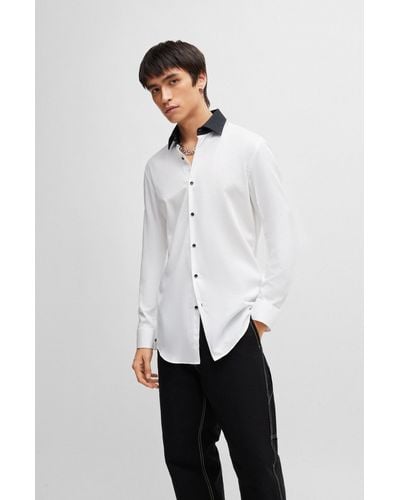 HUGO Slim-fit Shirt With Contrast Kent Collar - White