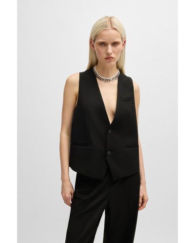 HUGO Oversized-fit All-gender Waistcoat In Stretch Material - Black