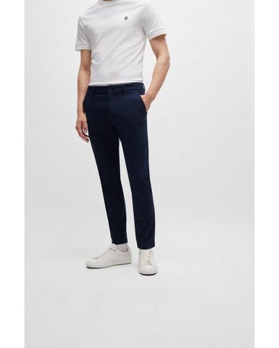 BOSS Slim-fit Trousers In A Structured Cotton Blend - Blue