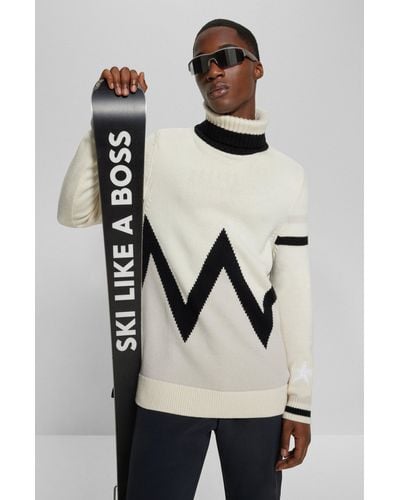 BOSS X Perfect Moment Virgin-wool Sweater With Stripe Intarsia - Natural