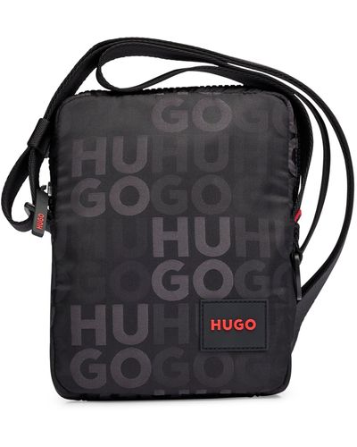HUGO Stacked-logo-pattern Reporter Bag With Branded Rubber Patch - Black