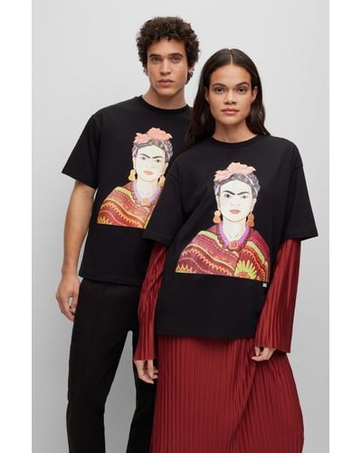 BOSS Relaxed-fit Cotton T-shirt With Frida Kahlo Graphic - Red