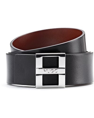 HUGO Smooth-leather Reversible Belt With Branded Pin Closure - Black