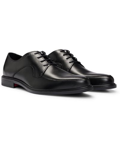 HUGO Portuguese Leather Derby Shoes With Embossed Logo - Black