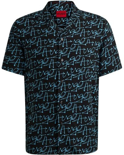 HUGO Relaxed-fit Overhemd Met Korte Mouwen En Seizoensprint - Zwart