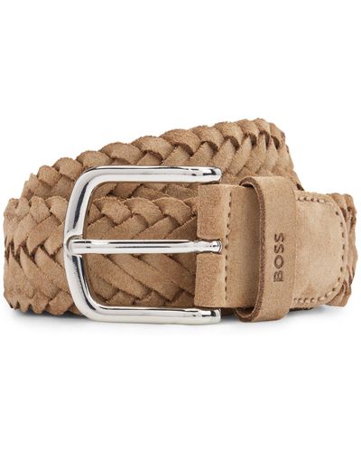 BOSS Woven-suede Belt With Branded Keeper And Polished Hardware - Brown