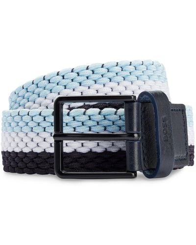 BOSS Woven Belt With Leather Trims And Contrasting Color Detail - Blue